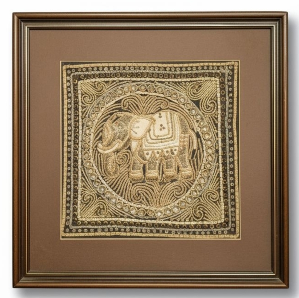 EUC Vintage 1930s Thai Kalaga Framed Elephant Tapestry!!
